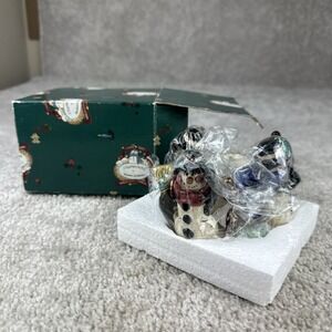 Heather Goldminc 2001 Christmas Clayworks Candle Holder Snowman Snowmen Blue Sky